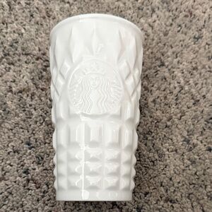 Starbucks 2014 White Textured Ceramic Mug with Embossed Logo 10 oz